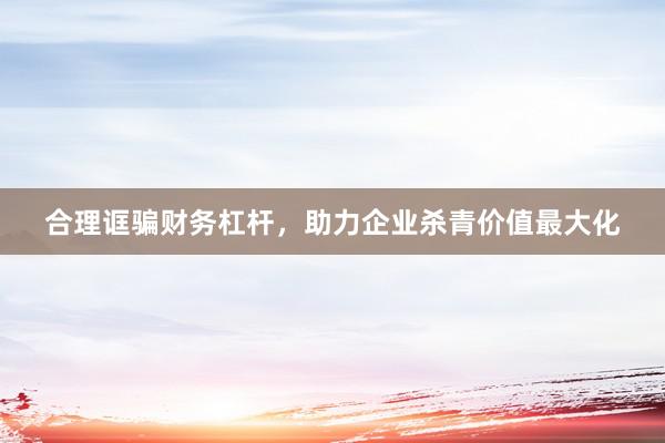 合理诓骗财务杠杆，助力企业杀青价值最大化